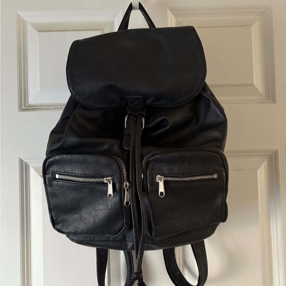 Stylish Black Leather Backpack